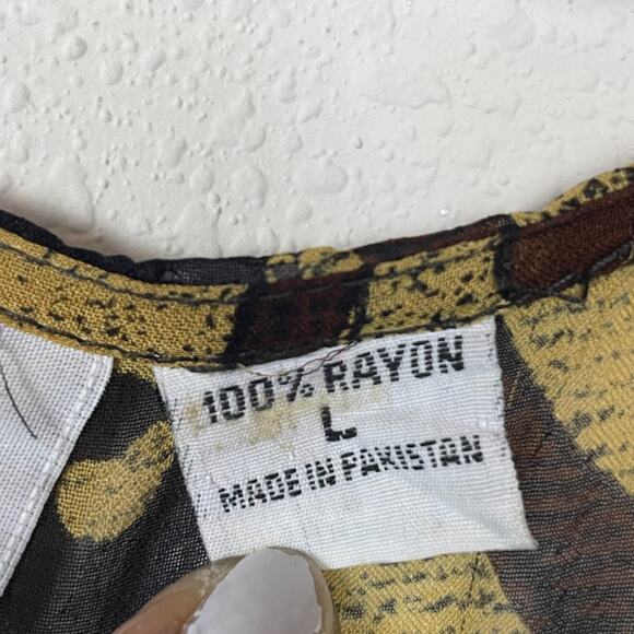 Vintage Bila Boho Maxi Dress L Aztec Print Crinkle Chiffon Lined Artsy - Picture 5 of 6